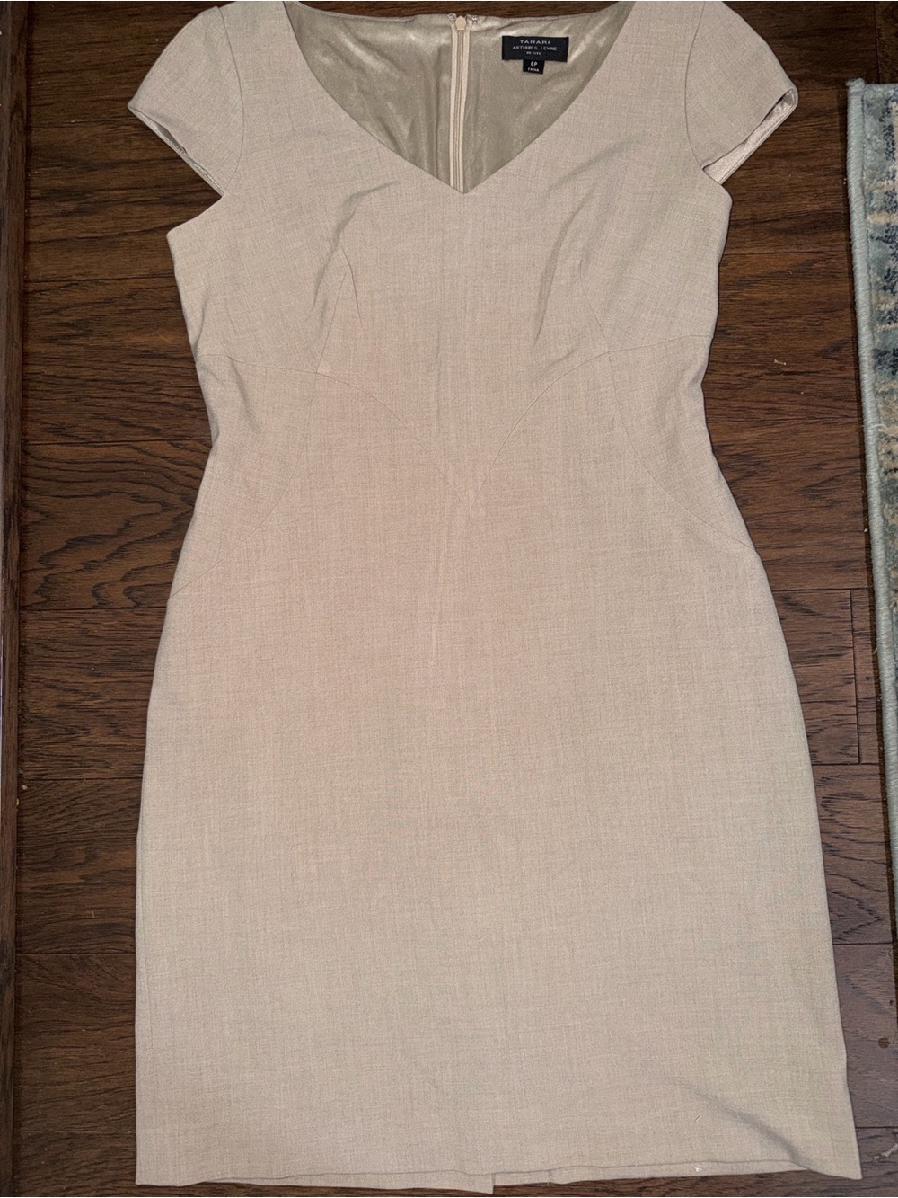 Tahari Beige Cap-Sleeve V-Neck Sheath Dress